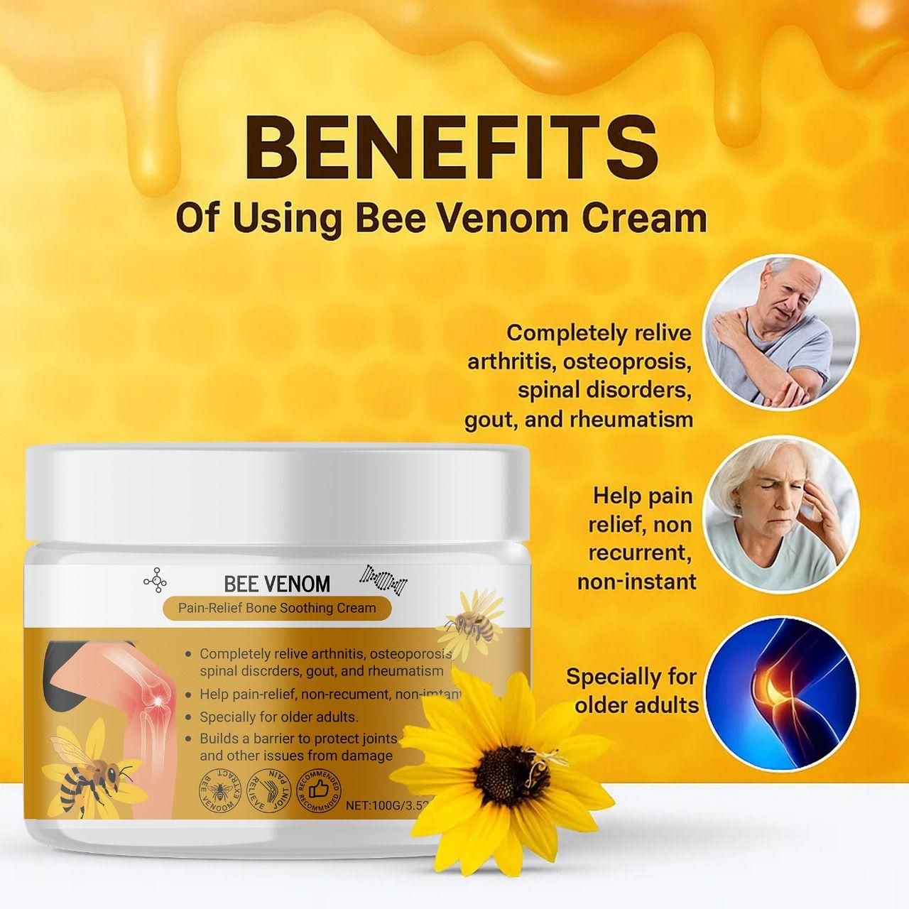 Bee Venom Pain Relief Bone Soothing Cream 100gm Each (Pack of 2)